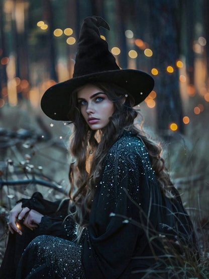 Women's Velvet Witch Hat With Organza Bow Decoration, Halloween Cosplay Costume Accessory