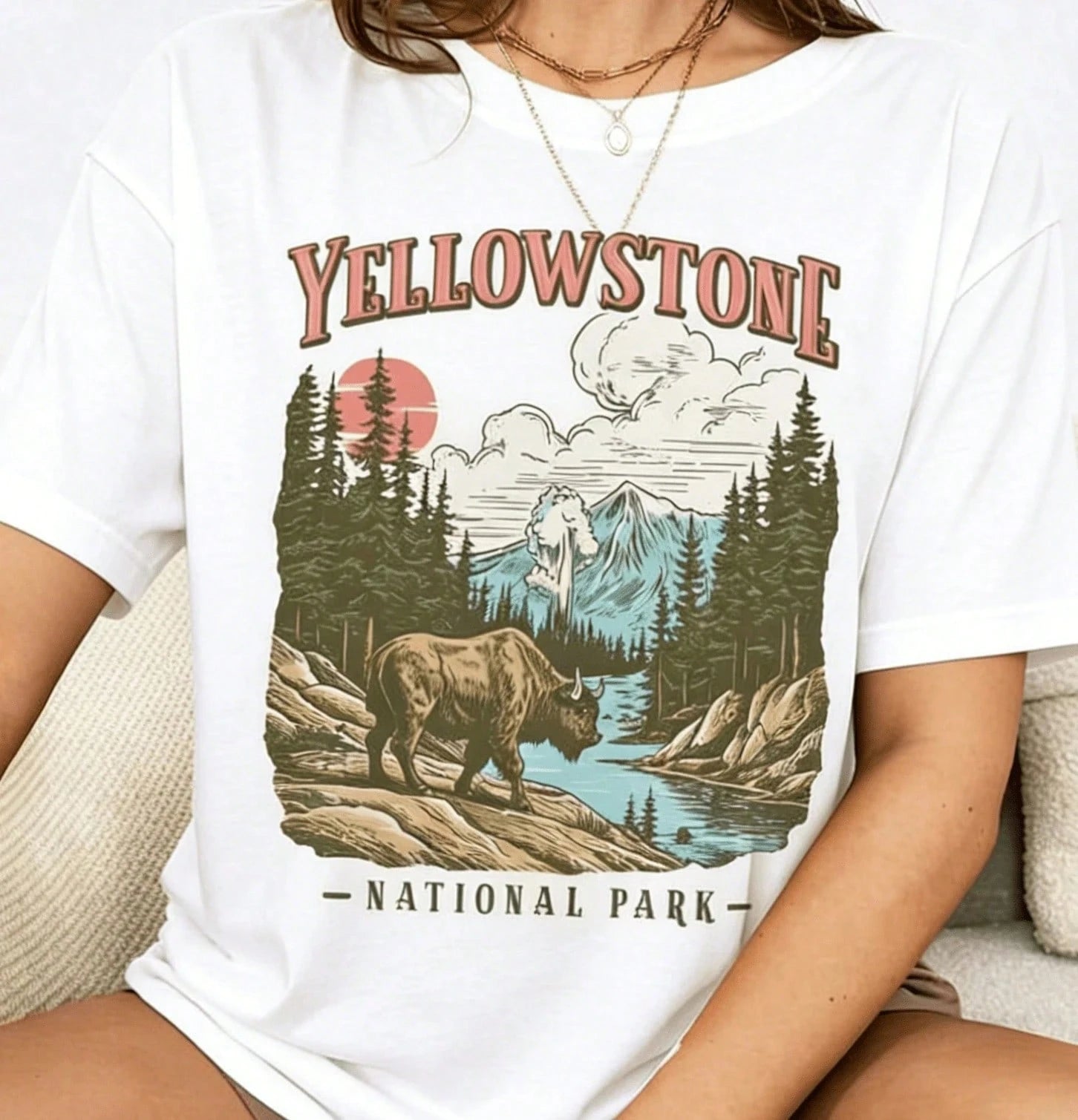 Women's Vintage American National Park Cotton Graphic T-Shirt, Retro Granola Girl Gorpcore Boho Forestcore Style, Summer Tops For Women