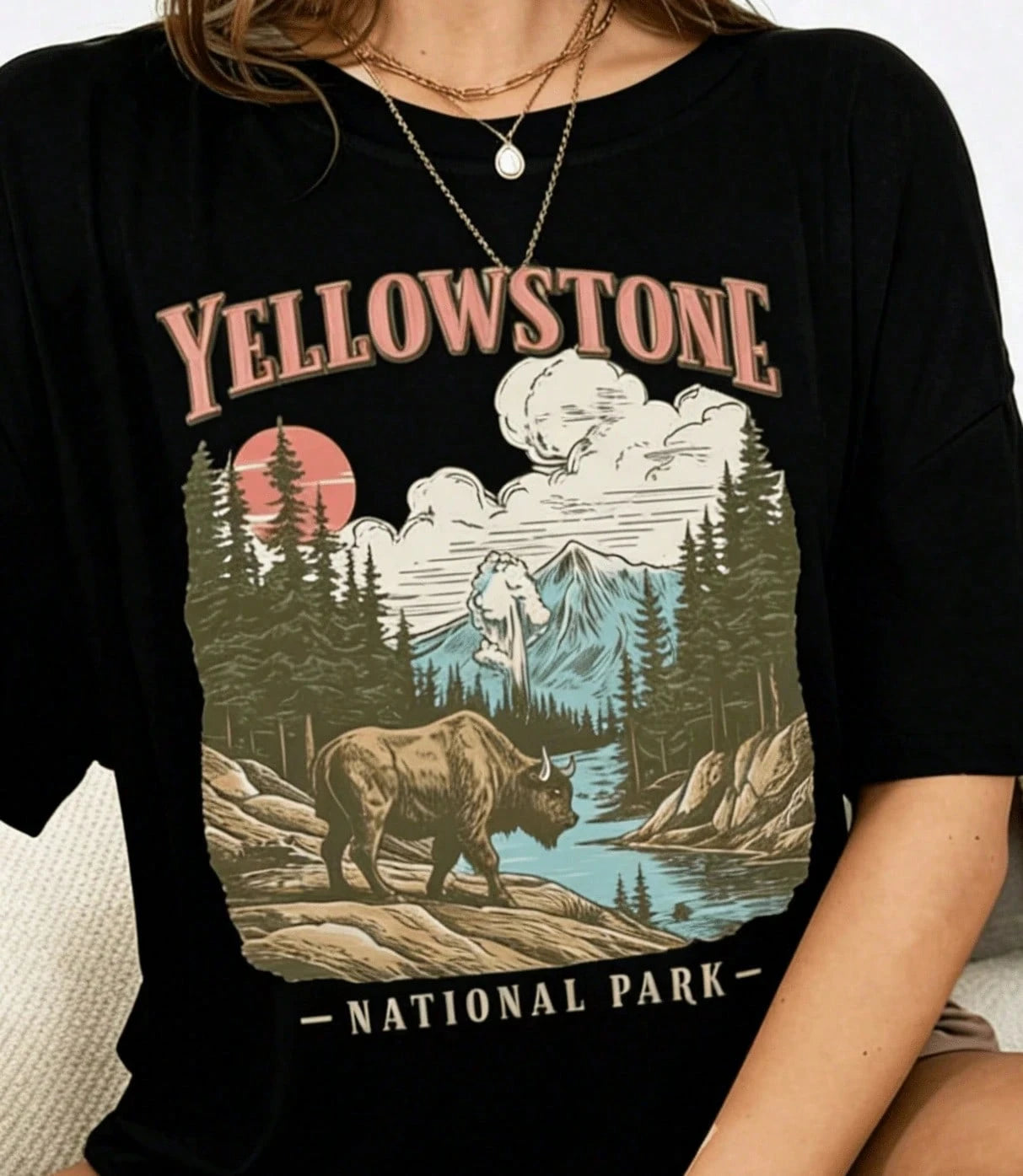 Women's Vintage American National Park Cotton Graphic T-Shirt, Retro Granola Girl Gorpcore Boho Forestcore Style, Summer Tops For Women