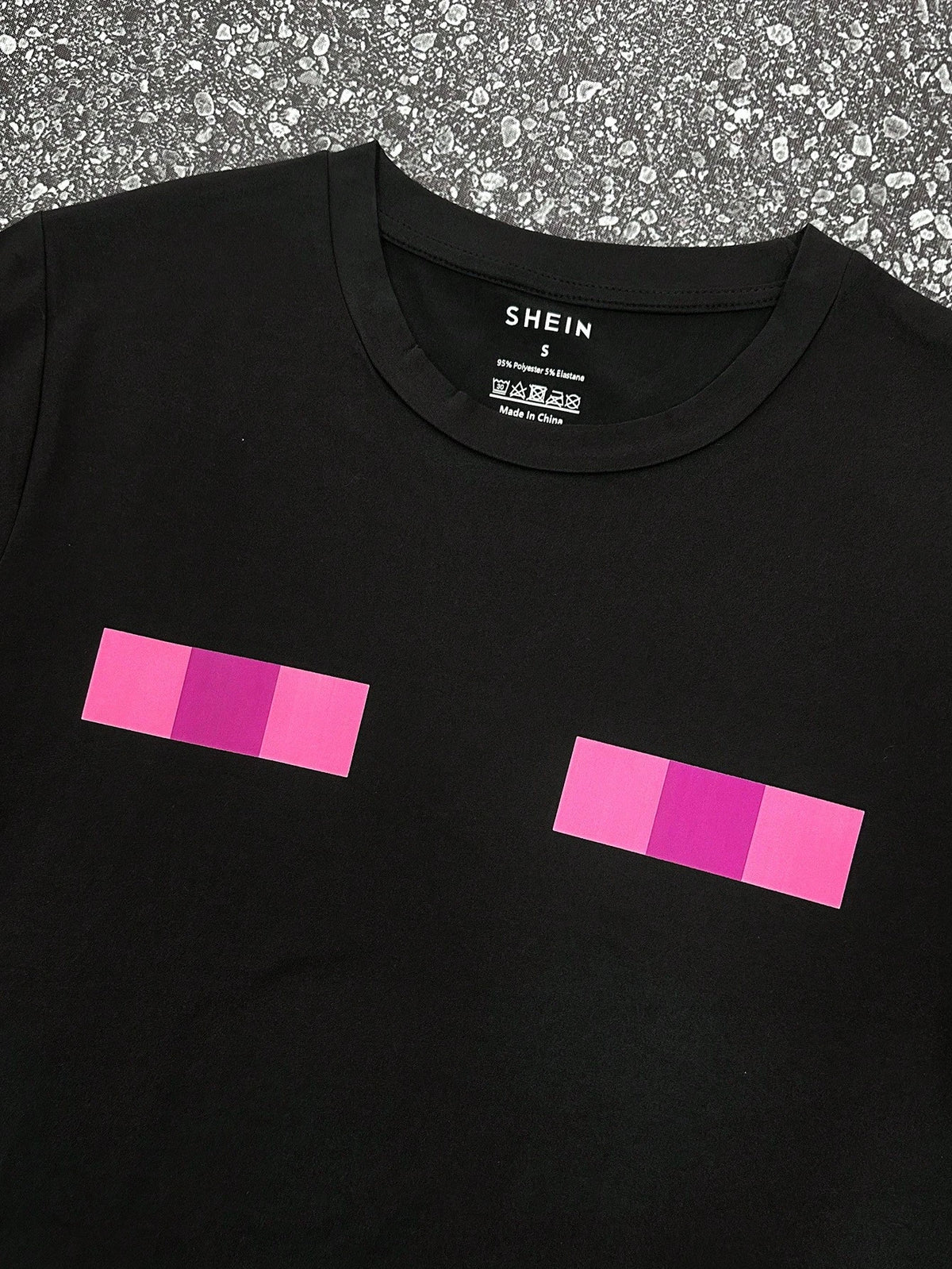 Women's Y2K Eye Graphic Pixel Chic Club Top,Pink And Black,Summer,Casual,Everyday Punk Street Fashion Aesthetic Gothic Tee,Resort Round Neck