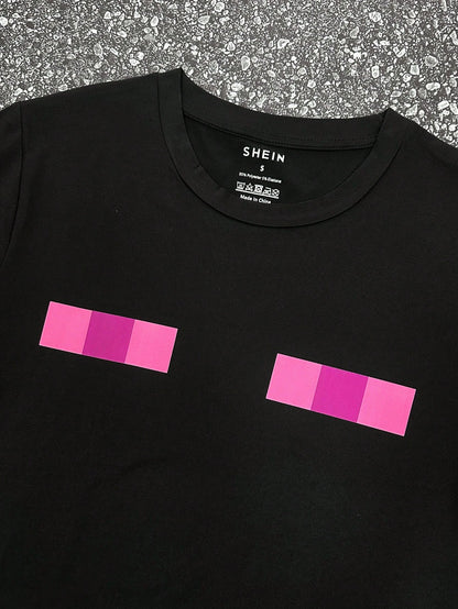 Women's Y2K Eye Graphic Pixel Chic Club Top,Pink And Black,Summer,Casual,Everyday Punk Street Fashion Aesthetic Gothic Tee,Resort Round Neck