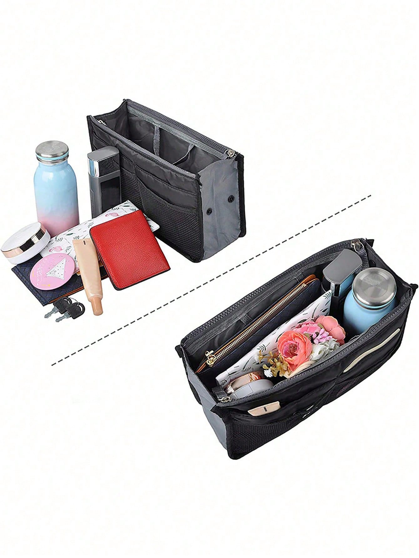 Women Travel Insert Organizer Handbag Purse Large Liner Lady Makeup Cosmetic Bag Female Tote Bag Classic Inner Portable Organizer Makeup Bag Make Up Accessories For Teen Girls Women College Students R