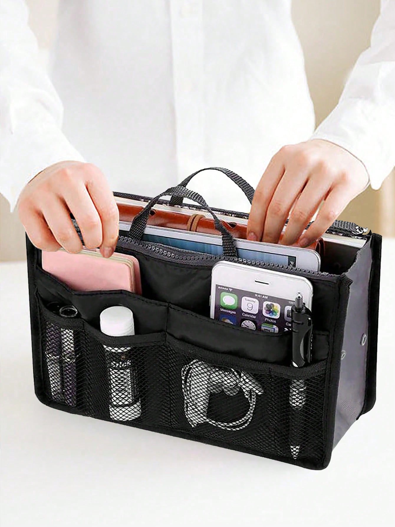 Women Travel Insert Organizer Handbag Purse Large Liner Lady Makeup Cosmetic Bag Female Tote Bag Classic Inner Portable Organizer Makeup Bag Make Up Accessories For Teen Girls Women College Students R