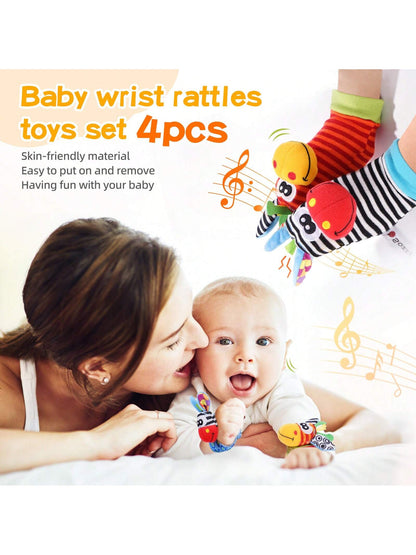 Wrist Rattle Foot Finder Socks Set Arm Hand Bracelet Rattle Feet Leg Ankle Socks Newborn Soft Sensory Toys Baby Socks Newborn Rattles Toys For Babies 0-6 Months Infant Baby Gifts 6-12 Months