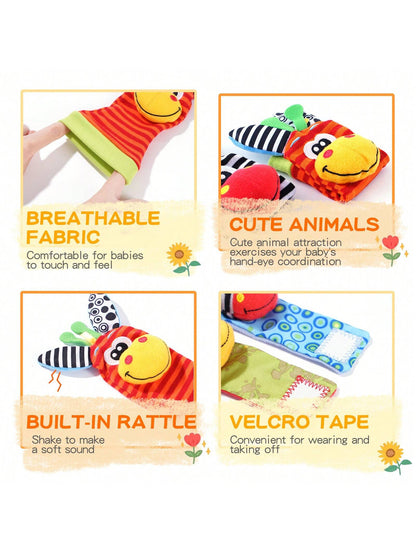 Wrist Rattle Foot Finder Socks Set Arm Hand Bracelet Rattle Feet Leg Ankle Socks Newborn Soft Sensory Toys Baby Socks Newborn Rattles Toys For Babies 0-6 Months Infant Baby Gifts 6-12 Months