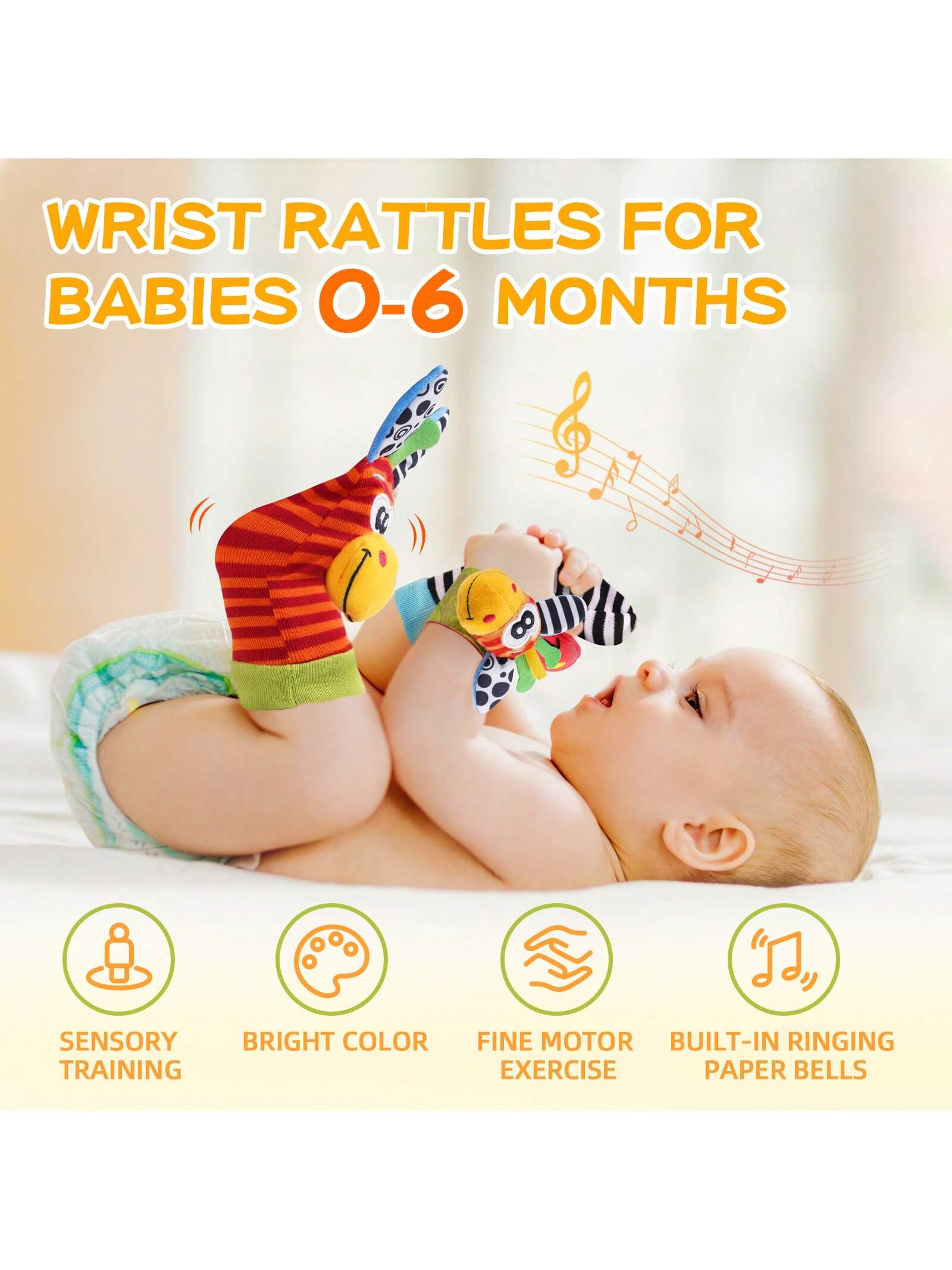 Wrist Rattle Foot Finder Socks Set Arm Hand Bracelet Rattle Feet Leg Ankle Socks Newborn Soft Sensory Toys Baby Socks Newborn Rattles Toys For Babies 0-6 Months Infant Baby Gifts 6-12 Months