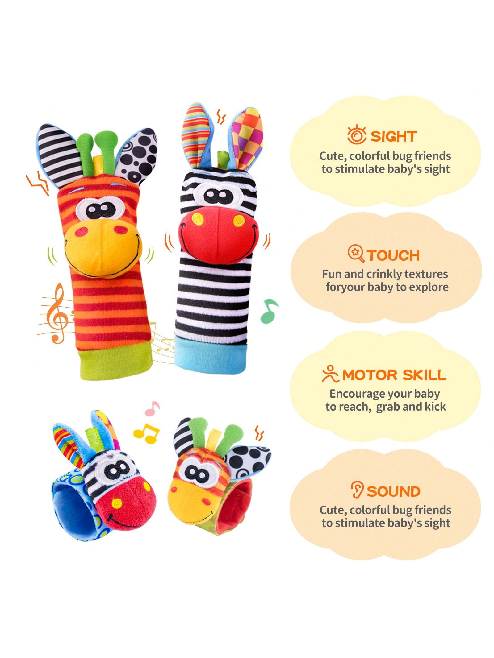 Wrist Rattle Foot Finder Socks Set Arm Hand Bracelet Rattle Feet Leg Ankle Socks Newborn Soft Sensory Toys Baby Socks Newborn Rattles Toys For Babies 0-6 Months Infant Baby Gifts 6-12 Months