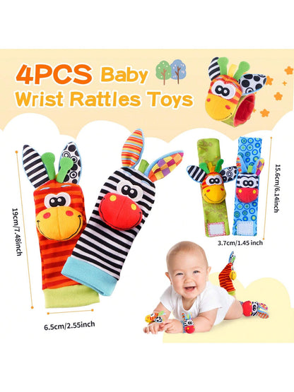 Wrist Rattle Foot Finder Socks Set Arm Hand Bracelet Rattle Feet Leg Ankle Socks Newborn Soft Sensory Toys Baby Socks Newborn Rattles Toys For Babies 0-6 Months Infant Baby Gifts 6-12 Months