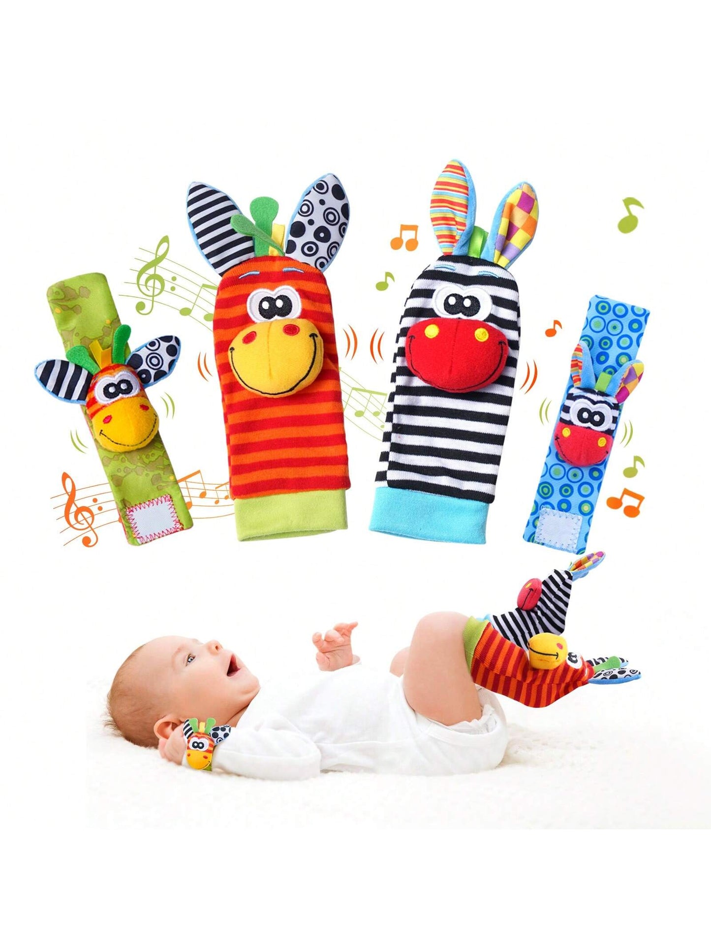 Wrist Rattle Foot Finder Socks Set Arm Hand Bracelet Rattle Feet Leg Ankle Socks Newborn Soft Sensory Toys Baby Socks Newborn Rattles Toys For Babies 0-6 Months Infant Baby Gifts 6-12 Months