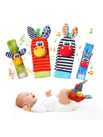 Wrist Rattle Foot Finder Socks Set Arm Hand Bracelet Rattle Feet Leg Ankle Socks Newborn Soft Sensory Toys Baby Socks Newborn Rattles Toys For Babies 0-6 Months Infant Baby Gifts 6-12 Months