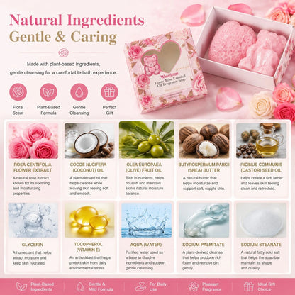Wweimm Rose Gift Soap Set. Gentle Formula Suitable For Sensitive Skin, It Is Also An Ideal Christmas Gift, Halloween Party Favor, And Suitable For Various Scenarios Such As Family Daily Care, Holiday