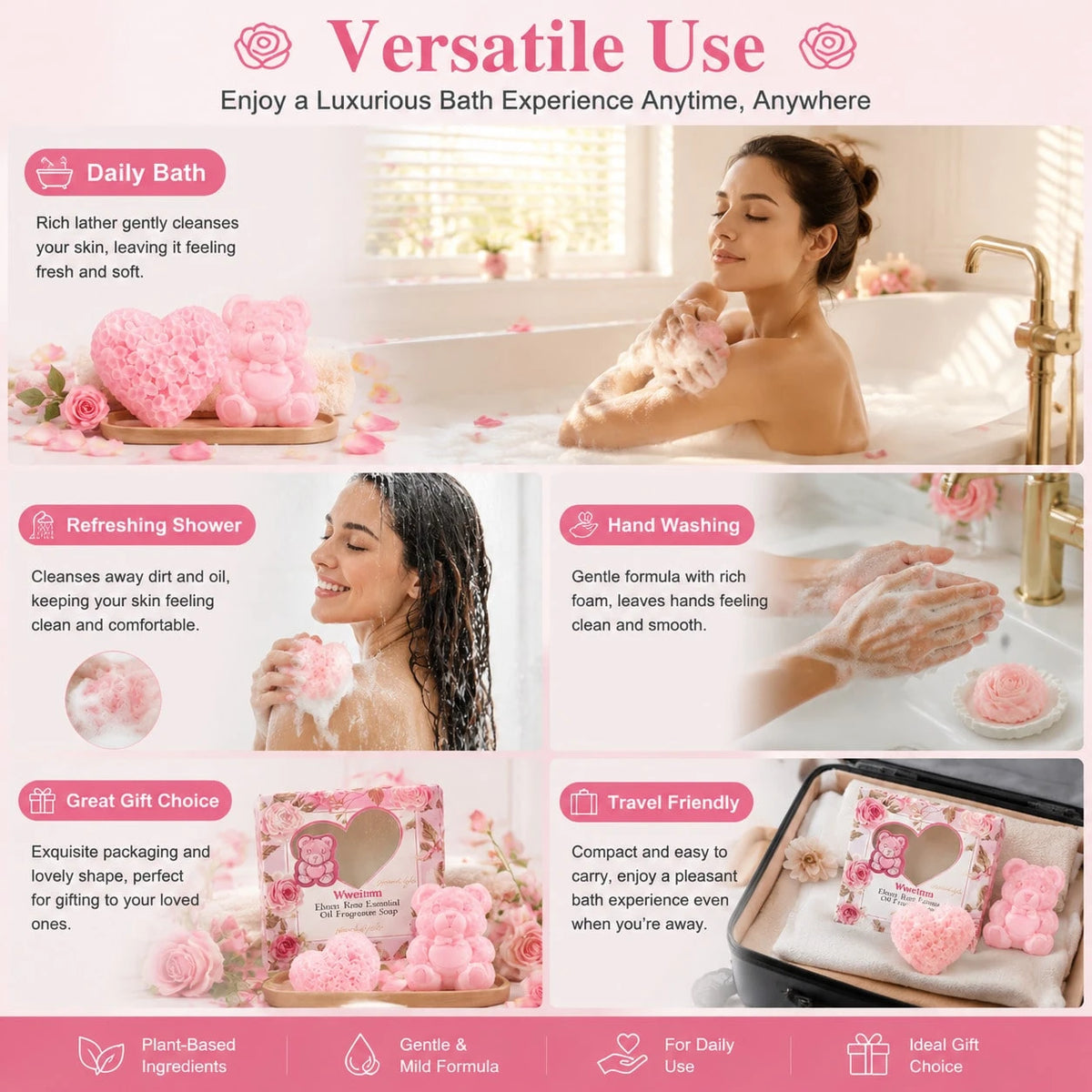 Wweimm Rose Gift Soap Set. Gentle Formula Suitable For Sensitive Skin, It Is Also An Ideal Christmas Gift, Halloween Party Favor, And Suitable For Various Scenarios Such As Family Daily Care, Holiday