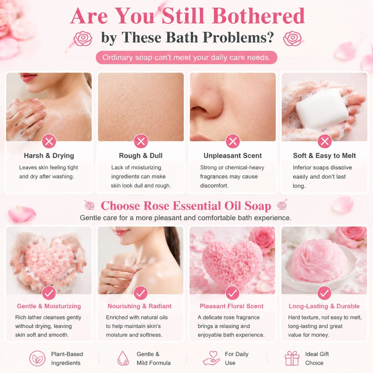 Wweimm Rose Gift Soap Set. Gentle Formula Suitable For Sensitive Skin, It Is Also An Ideal Christmas Gift, Halloween Party Favor, And Suitable For Various Scenarios Such As Family Daily Care, Holiday