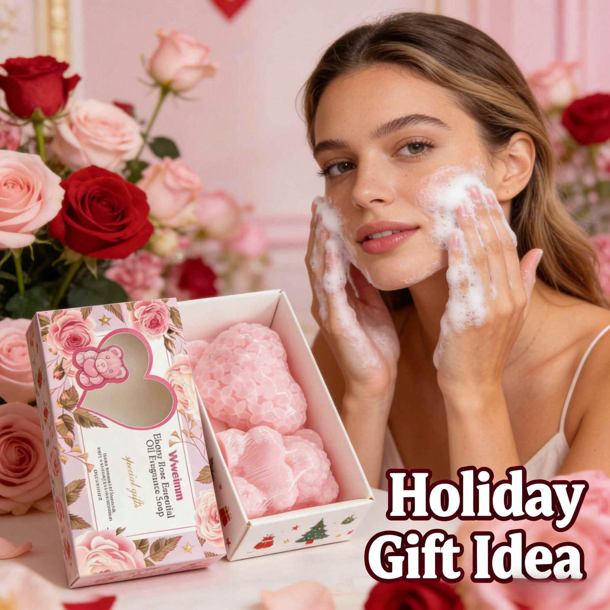 Wweimm Rose Gift Soap Set. Gentle Formula Suitable For Sensitive Skin, It Is Also An Ideal Christmas Gift, Halloween Party Favor, And Suitable For Various Scenarios Such As Family Daily Care, Holiday