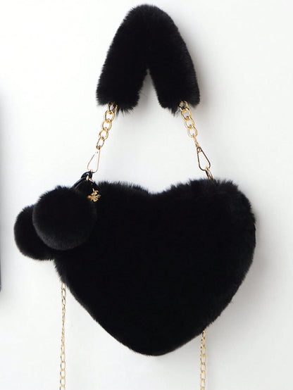 XD Plush Heart-Shaped Wallet, Soft And Compact, Can Be Used As A Shoulder Bag Or Clutch, Equipped With Metal Chain Strap, Perfect Fun Gift For Girls, Ideal Choice For New Women's Bags In Autumn/Winter