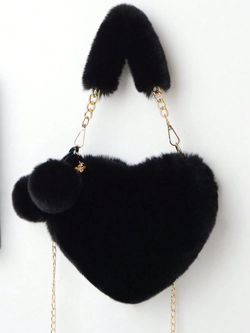 XD Plush Heart-Shaped Wallet, Soft And Compact, Can Be Used As A Shoulder Bag Or Clutch, Equipped With Metal Chain Strap, Perfect Fun Gift For Girls, Ideal Choice For New Women's Bags In Autumn/Winter