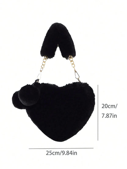 XD Plush Heart-Shaped Wallet, Soft And Compact, Can Be Used As A Shoulder Bag Or Clutch, Equipped With Metal Chain Strap, Perfect Fun Gift For Girls, Ideal Choice For New Women's Bags In Autumn/Winter