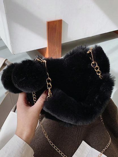 XD Plush Heart-Shaped Wallet, Soft And Compact, Can Be Used As A Shoulder Bag Or Clutch, Equipped With Metal Chain Strap, Perfect Fun Gift For Girls, Ideal Choice For New Women's Bags In Autumn/Winter