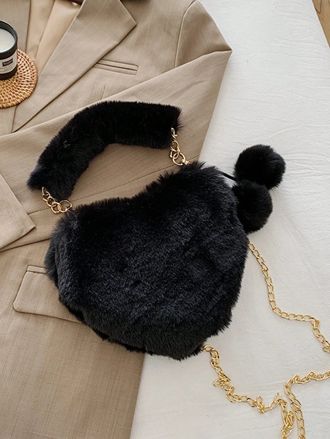 XD Plush Heart-Shaped Wallet, Soft And Compact, Can Be Used As A Shoulder Bag Or Clutch, Equipped With Metal Chain Strap, Perfect Fun Gift For Girls, Ideal Choice For New Women's Bags In Autumn/Winter