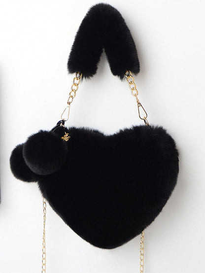 XD Plush Heart-Shaped Wallet, Soft And Compact, Can Be Used As A Shoulder Bag Or Clutch, Equipped With Metal Chain Strap, Perfect Fun Gift For Girls, Ideal Choice For New Women's Bags In Autumn/Winter