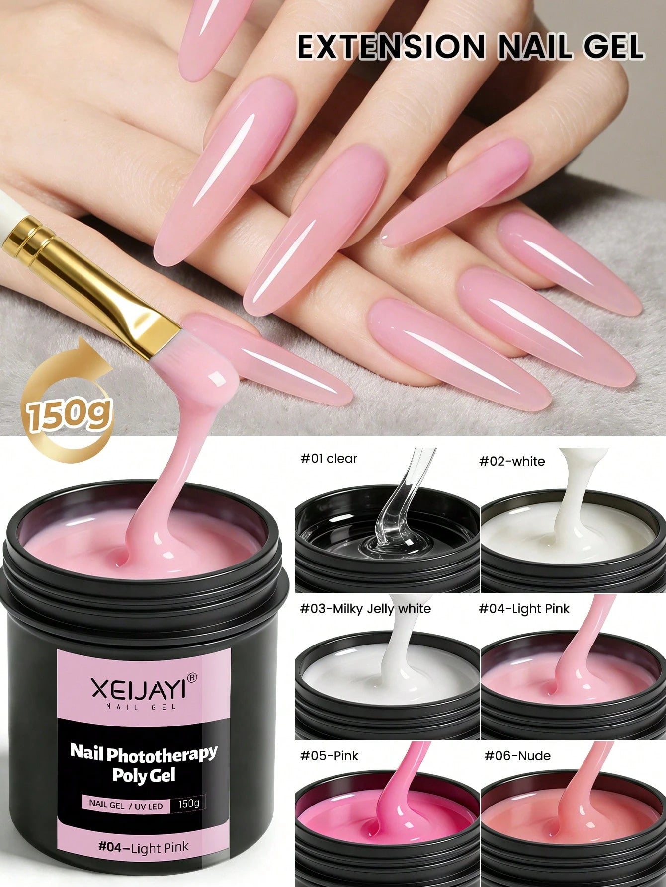 XEIJAYI 18pcs/Set 150g UV LED Curing Nail Extension Gel, Acrylic Crystal Nail Extension Gel For Home Salon DIY Nails