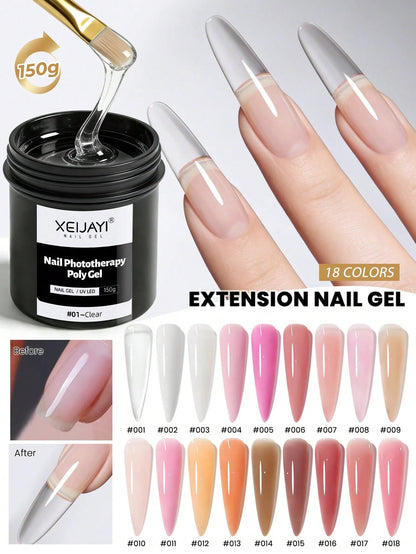 XEIJAYI 18pcs/Set 150g UV LED Curing Nail Extension Gel, Acrylic Crystal Nail Extension Gel For Home Salon DIY Nails