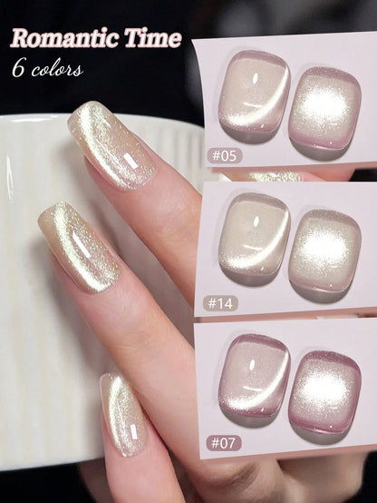 XEIJAYI 6pcs 15ml Romantic Moments Cat Eye Nail Gel Polish, Semi Permanent Nail Art Soaking UV LED Nail Salon DIY Nail Salon Gel For Spring And Summer-With Magnetic Stick Included Nails