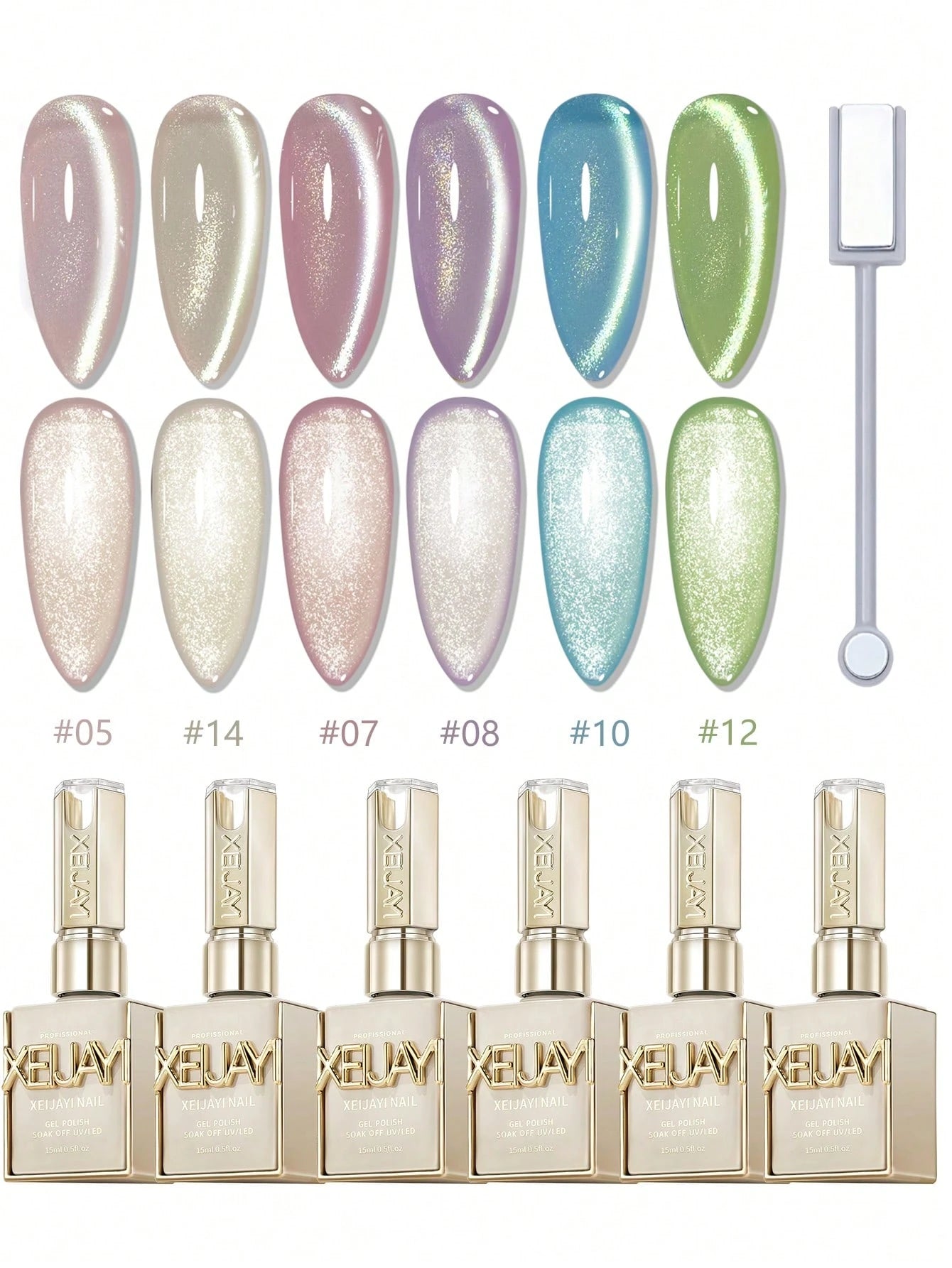 XEIJAYI 6pcs 15ml Romantic Moments Cat Eye Nail Gel Polish, Semi Permanent Nail Art Soaking UV LED Nail Salon DIY Nail Salon Gel For Spring And Summer-With Magnetic Stick Included Nails