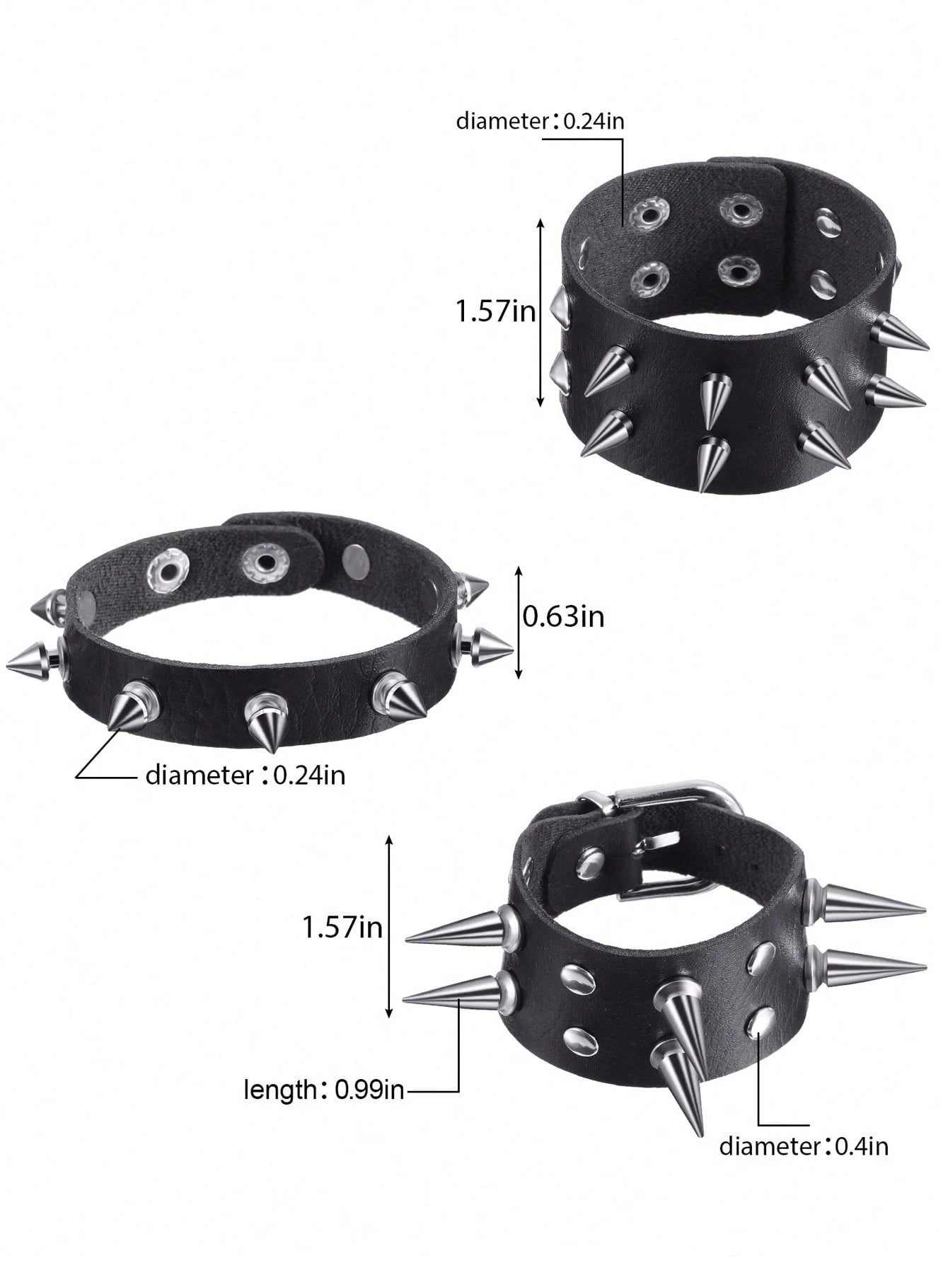 Xiacheng 1/6/9 Pieces Spiked Studded PU Leather Bracelet Black Leather Rivet Punk Bracelet Cuff Wrap Bangle Snap Button Metal Wristband For Men Women