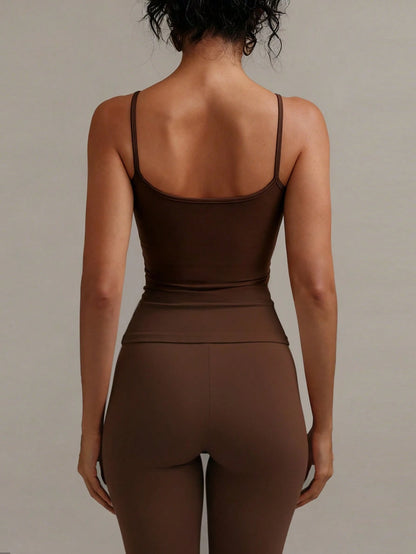 XLLAIS Sexy Backless Women Tank Top, Elastic Casual Spaghetti Strap Camisole Summer Brown