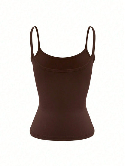 XLLAIS Sexy Backless Women Tank Top, Elastic Casual Spaghetti Strap Camisole Summer Brown