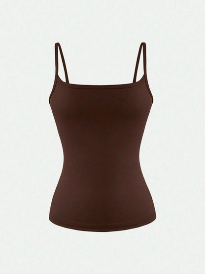 XLLAIS Sexy Backless Women Tank Top, Elastic Casual Spaghetti Strap Camisole Summer Brown