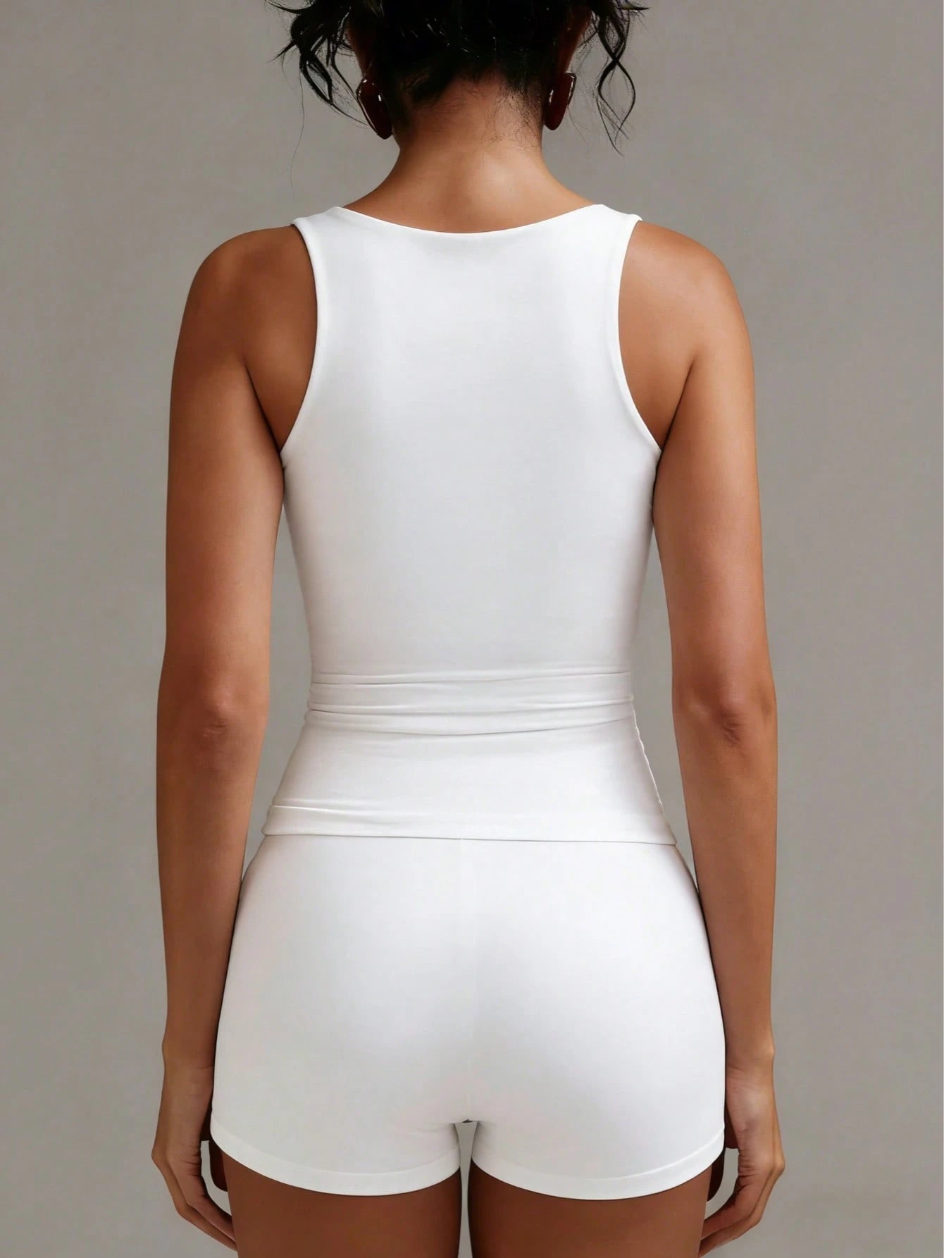 XLLAIS Women's Solid Color Casual Versatile Double Layer Yoga High Elastic Fabric Sexy U-Neck Sleeveless Tank Top Summer Back To School