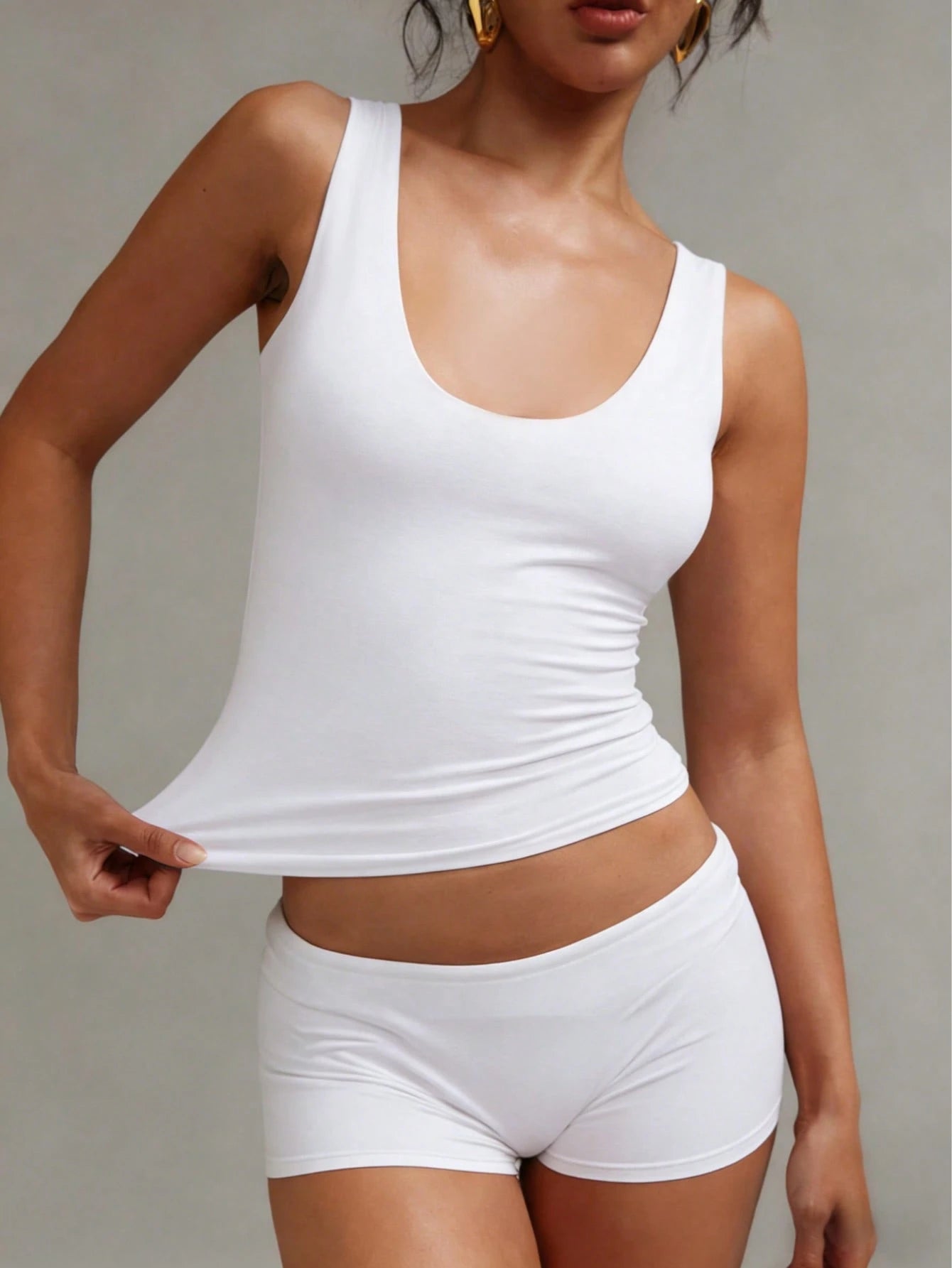 XLLAIS Women's Solid Color Casual Versatile Double Layer Yoga High Elastic Fabric Sexy U-Neck Sleeveless Tank Top Summer Back To School