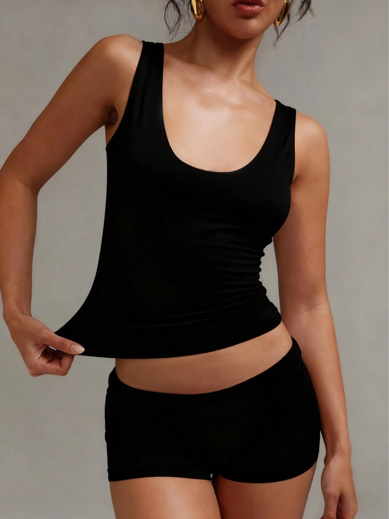 XLLAIS Women's Solid Color Casual Versatile Double Layer Yoga High Elastic Fabric Sexy U-Neck Sleeveless Tank Top Summer Back To School