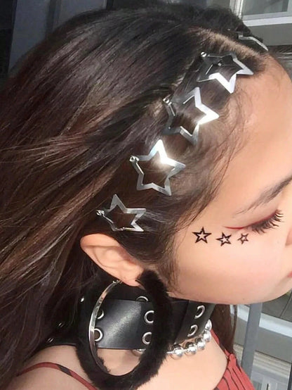 [Y2K Fashion Essential] Multi-Pack Silver Star Hair Clips! Available In 100/50/20/10 Pcs, These Stylish Star-Shaped Hair Clips Can Easily Create Sweet And Androgynous Hairstyles, Making Them A Must-Ha