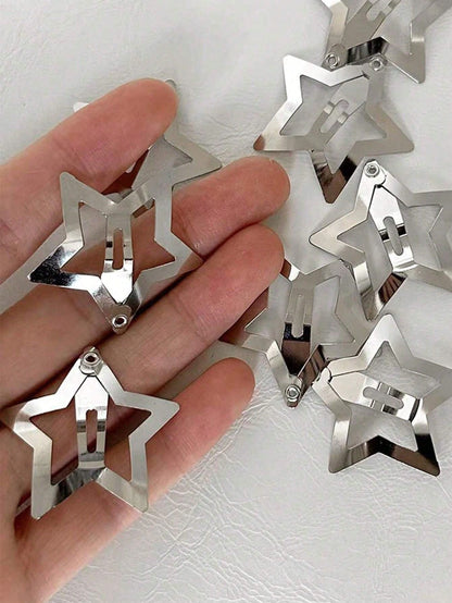 [Y2K Fashion Essential] Multi-Pack Silver Star Hair Clips! Available In 100/50/20/10 Pcs, These Stylish Star-Shaped Hair Clips Can Easily Create Sweet And Androgynous Hairstyles, Making Them A Must-Ha