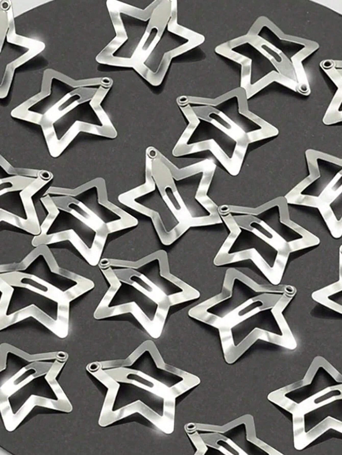 [Y2K Fashion Essential] Multi-Pack Silver Star Hair Clips! Available In 100/50/20/10 Pcs, These Stylish Star-Shaped Hair Clips Can Easily Create Sweet And Androgynous Hairstyles, Making Them A Must-Ha