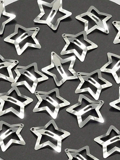 [Y2K Fashion Essential] Multi-Pack Silver Star Hair Clips! Available In 100/50/20/10 Pcs, These Stylish Star-Shaped Hair Clips Can Easily Create Sweet And Androgynous Hairstyles, Making Them A Must-Ha