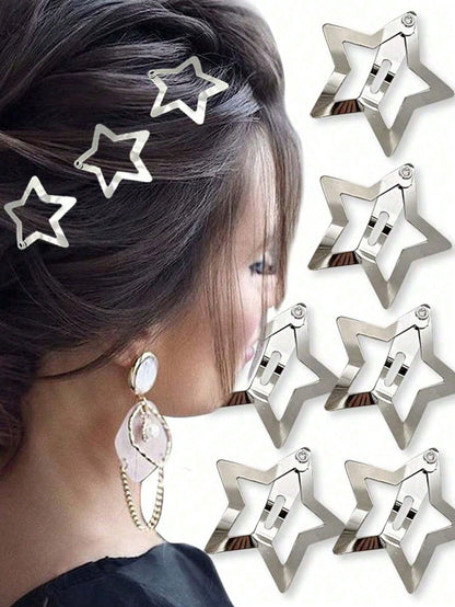[Y2K Fashion Essential] Multi-Pack Silver Star Hair Clips! Available In 100/50/20/10 Pcs, These Stylish Star-Shaped Hair Clips Can Easily Create Sweet And Androgynous Hairstyles, Making Them A Must-Ha