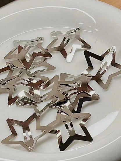 [Y2K Fashion Essential] Multi-Pack Silver Star Hair Clips! Available In 100/50/20/10 Pcs, These Stylish Star-Shaped Hair Clips Can Easily Create Sweet And Androgynous Hairstyles, Making Them A Must-Ha