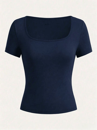 Y2K Millennium Hot Girl Slim Fit Short Sleeved T-Shirt, Women's Collar, Tight Fitting Short Style, Crop Ins Pure Style Top Casual Summer