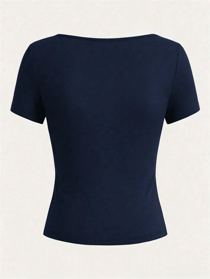 Y2K Millennium Hot Girl Slim Fit Short Sleeved T-Shirt, Women's Collar, Tight Fitting Short Style, Crop Ins Pure Style Top Casual Summer