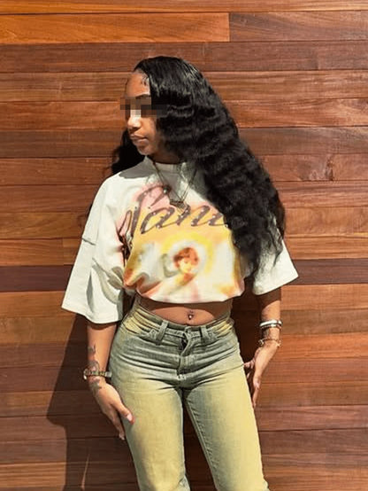 Y2K Style Women's Summer T-Shirt- Angel Portrait- Printed Pattern T-Shirt, Made Of 100% Pure Cotton Fabric, Suitable For Women's Daily Wear