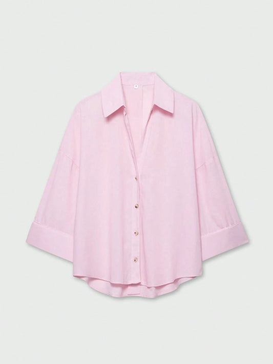 YROOE Fashion Casual Versatile Women's Shirt, Minimalist/Business Casual/Daily Commute, Fashionable Loose Collar Long Sleeve Blouse For Autumn/Winter Pink Summer, Work To Weekend