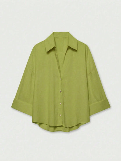 YROOE Women's Casual Simple Versatile Shirt, Minimalist/Business Casual/Daily Commute/Elegant, Fashion Loose Collar Wide Sleeve Blouse For Spring/Summer/Autumn/Winter