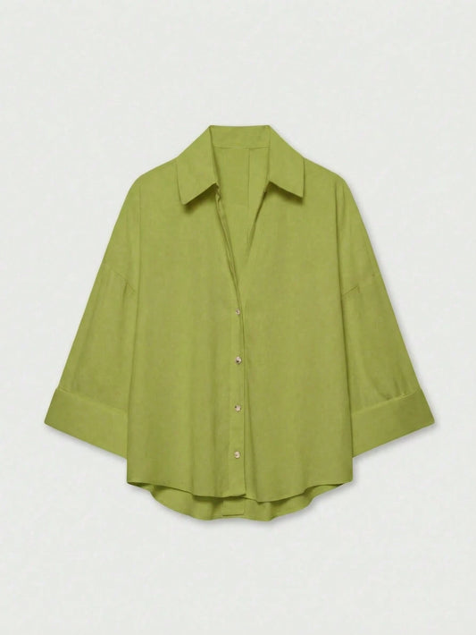 YROOE Women's Casual Simple Versatile Shirt, Minimalist/Business Casual/Daily Commute/Elegant, Fashion Loose Collar Wide Sleeve Blouse For Spring/Summer/Autumn/Winter