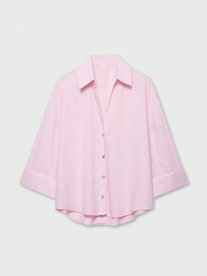 YROOE Women's Casual Simple Versatile Shirt, Minimalist/Business Casual/Daily Commute/Elegant, Fashion Loose Collar Wide Sleeve Blouse For Spring/Summer/Autumn/Winter