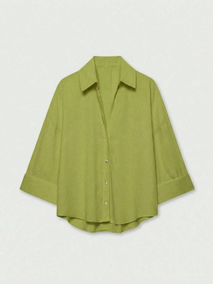 YROOE Women's Casual Simple Versatile Shirt, Minimalist/Business Casual/Daily Commute/Elegant, Fashion Loose Collar Wide Sleeve Blouse For Spring/Summer/Autumn/Winter