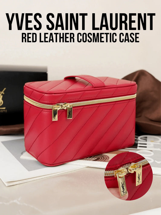 YSL Saint Laurent Red Leather Makeup Box 12*20cm, Large Capacity Storage, Dust-Proof And Durable, Easy To Clean, Lightweight And Portable, Suitable For Personal Use Or Gift